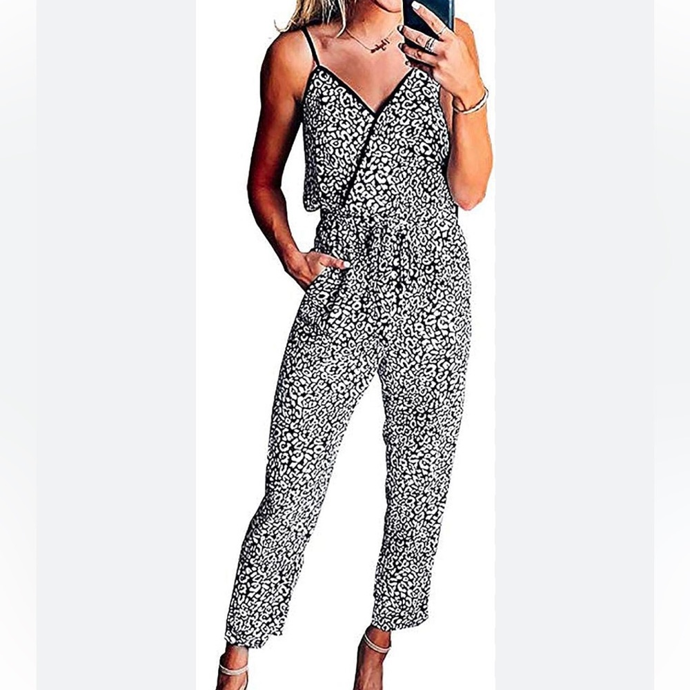 Vince Camuto Black & white one piece jumpsuit w adjustable spaghetti straps